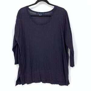 French Connection Sweater Womens Size Large Scoop Neck 3/4 Sleeve Navy Blue